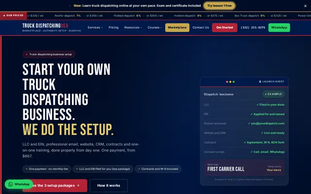 الصفحة الرئيسية لموقع Truck Dispatching USA